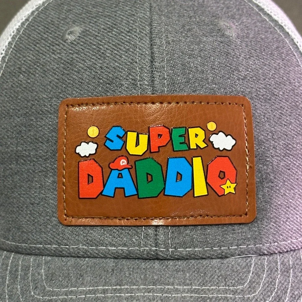 Super Daddio Trucker Hat Gray White Mesh Snapback Retro Video Game‎ Style Cap